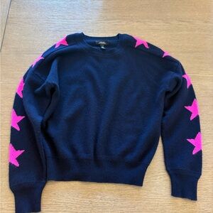 Girls cashmere sweater size large (10-12) Aqua brand. Navy with Pink Stars.